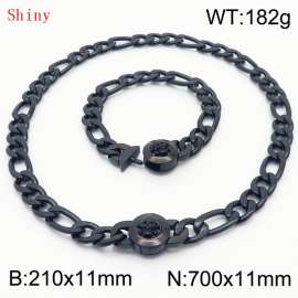 Punk Cuban Chains Skull Clasp 210×11mm Bracelet 700×11mm Nacklace For Men Black Color Hip Hop Thick Stainless Steel Big Chunky NK Chain Jewelry Sets Wholesale