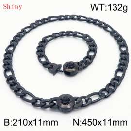 Punk Cuban Chains Skull Clasp 210×11mm Bracelet 450×11mm Nacklace For Men Black Color Hip Hop Thick Stainless Steel Big Chunky NK Chain Jewelry Sets Wholesale
