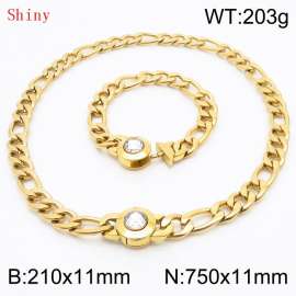 Gold Color Punk Stainless Steel NK Chain 210×11mm Bracelet 750×11mm Necklace for Men Women Hip Pop Figaro Rope Cuban Box Long Chains Jewelry Sets