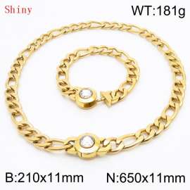 Gold Color Punk Stainless Steel NK Chain 210×11mm Bracelet 650×11mm Necklace for Men Women Hip Pop Figaro Rope Cuban Box Long Chains Jewelry Sets