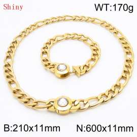 Gold Color Punk Stainless Steel NK Chain 210×11mm Bracelet 600×11mm Necklace for Men Women Hip Pop Figaro Rope Cuban Box Long Chains Jewelry Sets