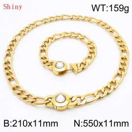 Gold Color Punk Stainless Steel NK Chain 210×11mm Bracelet 550×11mm Necklace for Men Women Hip Pop Figaro Rope Cuban Box Long Chains Jewelry Sets