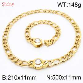 Gold Color Punk Stainless Steel NK Chain 210×11mm Bracelet 500×11mm Necklace for Men Women Hip Pop Figaro Rope Cuban Box Long Chains Jewelry Sets