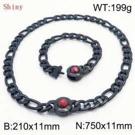 Simple Stainless Steel Cuban Link Chain 210×11mm Bracelet 750×11mm Nacklace for Male Black Color NK Curb Chain Jewelry Set