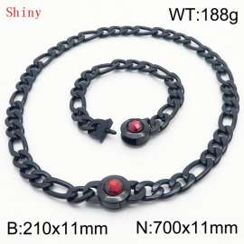 Simple Stainless Steel Cuban Link Chain 210×11mm Bracelet 700×11mm Nacklace for Male Black Color NK Curb Chain Jewelry Set