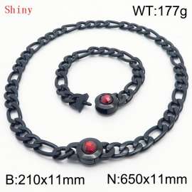 Simple Stainless Steel Cuban Link Chain 210×11mm Bracelet 650×11mm Nacklace for Male Black Color NK Curb Chain Jewelry Set