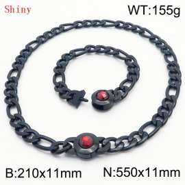 Simple Stainless Steel Cuban Link Chain 210×11mm Bracelet 550×11mm Nacklace for Male Black Color NK Curb Chain Jewelry Set