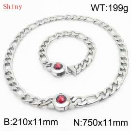 Simple Stainless Steel Cuban Link Chain 210×11mm Bracelet 750×11mm Nacklace for Male Silver Color NK Curb Chain Jewelry Set