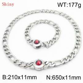 Simple Stainless Steel Cuban Link Chain 210×11mm Bracelet 650×11mm Nacklace for Male Silver Color NK Curb Chain Jewelry Set