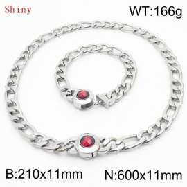 Simple Stainless Steel Cuban Link Chain 210×11mm Bracelet 600×11mm Nacklace for Male Silver Color NK Curb Chain Jewelry Set