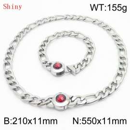 Simple Stainless Steel Cuban Link Chain 210×11mm Bracelet 550×11mm Nacklace for Male Silver Color NK Curb Chain Jewelry Set