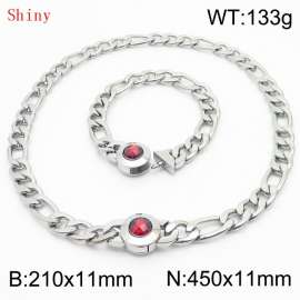 Simple Stainless Steel Cuban Link Chain 210×11mm Bracelet 450×11mm Nacklace for Male Silver Color NK Curb Chain Jewelry Set