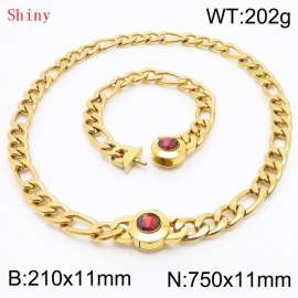 Simple Stainless Steel Cuban Link Chain 210×11mm Bracelet 750×11mm Nacklace for Male Gold Color NK Curb Chain Jewelry Set