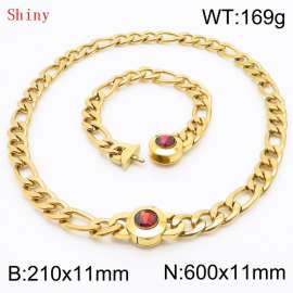 Simple Stainless Steel Cuban Link Chain 210×11mm Bracelet 600×11mm Nacklace for Male Gold Color NK Curb Chain Jewelry Set