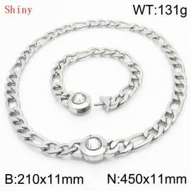 Silver Color Punk Stainless Steel NK Chain 210×11mm Bracelet 450×11mm Necklace for Men Women Hip Pop Figaro Rope Cuban Box Long Chains Jewelry Sets