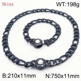 Black Color Punk Stainless Steel NK Chain 210×11mm Bracelet 750×11mm Necklace for Men Women Hip Pop Figaro Rope Cuban Box Long Chains Jewelry Sets