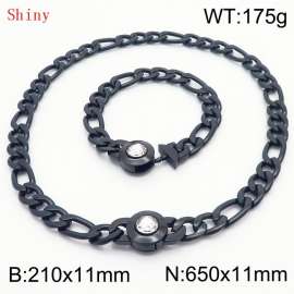 Black Color Punk Stainless Steel NK Chain 210×11mm Bracelet 650×11mm Necklace for Men Women Hip Pop Figaro Rope Cuban Box Long Chains Jewelry Sets