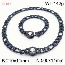Black Color Punk Stainless Steel NK Chain 210×11mm Bracelet 500×11mm Necklace for Men Women Hip Pop Figaro Rope Cuban Box Long Chains Jewelry Sets