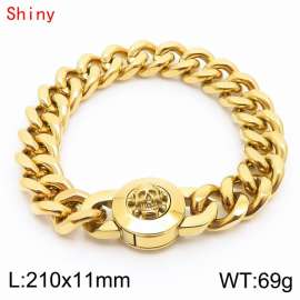 210×11mm Stainless Steel Bracelet for Men Women Gold Color Curb Cuban Link Chain Punk Skull Bracelets Male