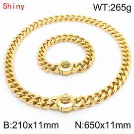 High Quality Stainless Steel 210×11mm Bracelet 650×11mm Necklace for Men Silver Color Curb Cuban Link Chain Skull Clasp Hip Hop Jewelry Sets