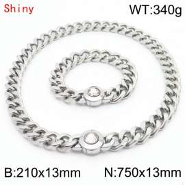 Hiphop Heavy Cuban Link Chains 210×13mm Bracelet 750×13mm Necklaces Male Silver Color Stainless Steel Jewelry Sets For Men Women