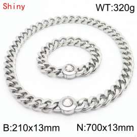 Hiphop Heavy Cuban Link Chains 210×13mm Bracelet 700×13mm Necklaces Male Silver Color Stainless Steel Jewelry Sets For Men Women