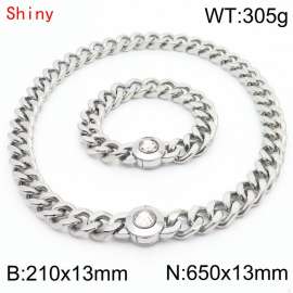 Hiphop Heavy Cuban Link Chains 210×13mm Bracelet 650×13mm Necklaces Male Silver Color Stainless Steel Jewelry Sets For Men Women