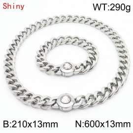 Hiphop Heavy Cuban Link Chains 210×13mm Bracelet 600×13mm Necklaces Male Silver Color Stainless Steel Jewelry Sets For Men Women