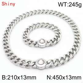 Hiphop Heavy Cuban Link Chains 210×13mm Bracelet 450×13mm Necklaces Male Silver Color Stainless Steel Jewelry Sets For Men Women