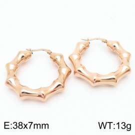 Women Rose-Gold Stainless Steel Bamboo Circle Earrings