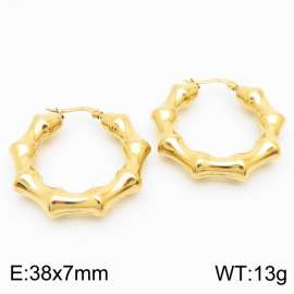 Women Gold-Plated Stainless Steel Bamboo Circle Earrings