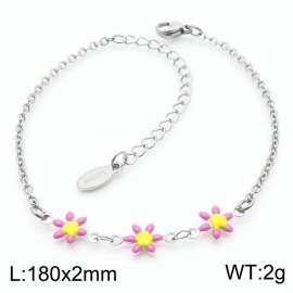 Wholesale Bohemian Style Stainless Steel Pink Flower Daisy Shape Bracelet For Women