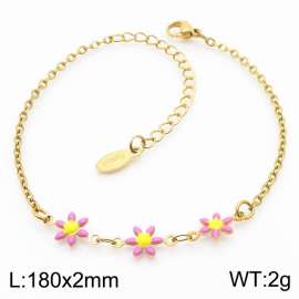 Fashion Ins Style 18k Gold Plated Stainless Steel Pink Flower Shape Bracelet For Women