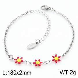 Trendy Bohemian Style Stainless Steel Red Flower Daisy Shape Bracelet For Women