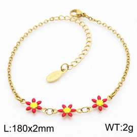Fashion Ethnic Style 18k Gold Plated Stainless Steel Red Flower Shape Bracelet For Women