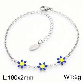 Trendy Bohemian Style Stainless Steel Blue Flower Daisy Shape Bracelet For Women