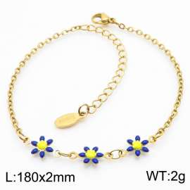 Fashion Ethnic Style 18k Gold Plated Stainless Steel Blue Flower Shape Bracelet For Women