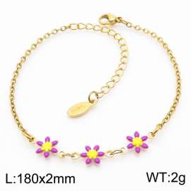 Fashion Ethnic Style 18k Gold Plated Stainless Steel Purple Flower Shape Bracelet For Women