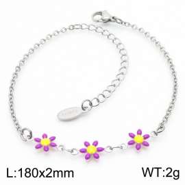 Trendy Bohemian Style Stainless Steel Purple Flower Daisy Shape Bracelet For Women