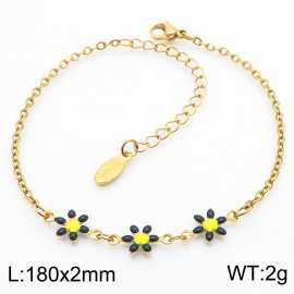 Fashion Ethnic Style 18k Gold Plated Stainless Steel Black Flower Shape Bracelet For Women