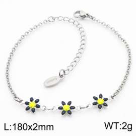 Trendy Bohemian Style Stainless Steel Black Flower Daisy Shape Bracelet For Women