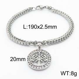 Wholesale Charm Double Bracelets Stainless Steel Life Tree Pendant Bracelet Zircon Chain