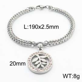 Wholesale Charm Double Bracelets Stainless Steel Leaf Pendant Bracelet Zircon Chain