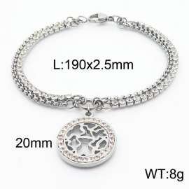 Wholesale Charm Double Bracelets Stainless Steel Round Pendant Jewelry With Crystal Bracelet