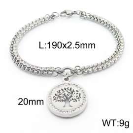 Wholesale Double Bracelets Stainless Steel Tree of Life Pendant Jewelry With Crystal Bracelet