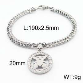 190mm Women Double Bracelets Stainless Steel Bear Animal Pendant Jewelry With Zircon Bracelet