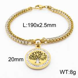 Double Bracelets 18k Gold Plated Stainless Steel Hollow Tree of Life Pendant Jewelry With Zircon