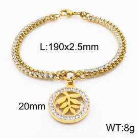Double Bracelets 18k Gold Plated Stainless Steel Hollow Leaf Pendant Jewelry With Zircon