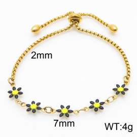 Fashion Adjustable Jewelry 18k Gold Plated Stainless Steel Black Flower Bracelets For Women