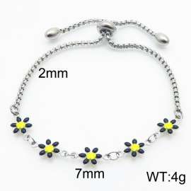 Wholesale Bohemian Stainless Steel Black Flower Daisy Adjustable Bracelet For Women Jewelry